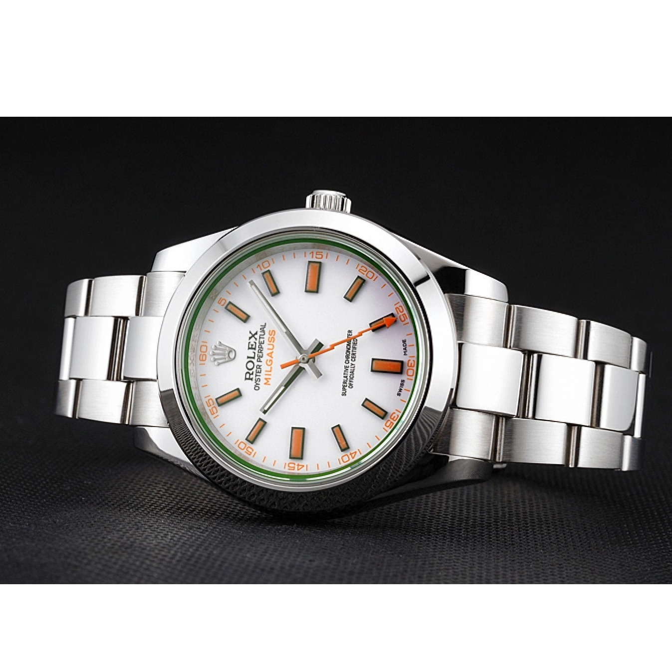 Aaa replica Stainless Case Milgauss White Markings And Orange Steel Bracelet Rolex Swiss Dial 0730
